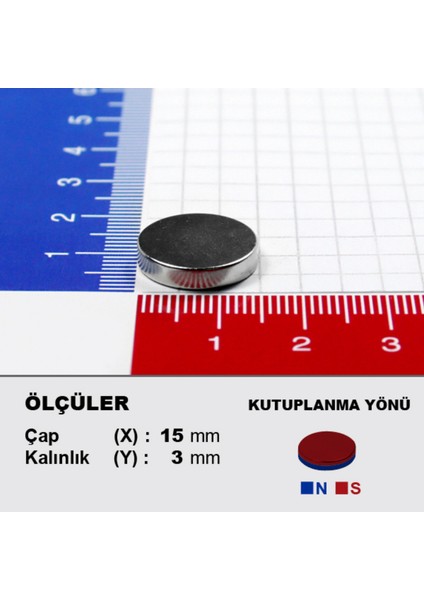 [3 Adet] Neodyum Mıknatıs Çap: 15MM Kalınlık: 3mm [D15X3] Ndfeb Güçlü Mıknatıs – Yuvarlak [N093] modelleri