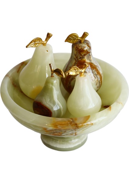 El Yapımı Doğal Oniks Taş Armut Seti ve 6 Inç Çanak - Dekoratif Sofra ve Ev Aksesuarı, Bereket Sembolü fiyatları