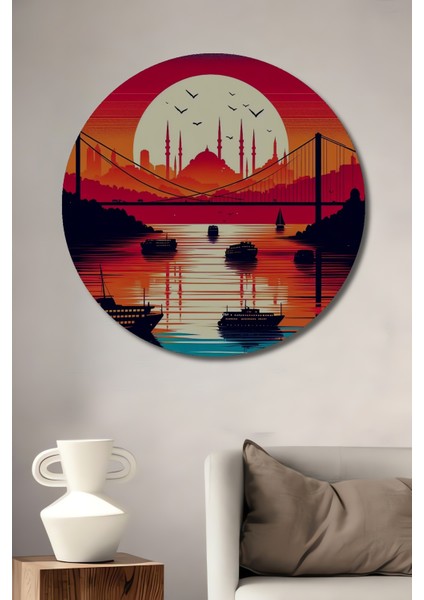 Istanbul Manzarası Dekoratif Ahşap Mdf Ev/işyeri Duvar Tablo Yuvarlak Ev/işyeri Duvar Tablo