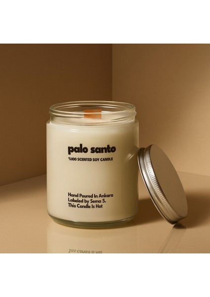 : Palo Santo : Cam Kavanozda Kokulu %100 Soya Mum (Santo Ağacı, Sedir, Sandal, Bergamot, Citrus)