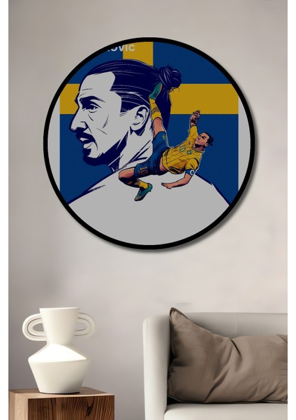 Çerçeve Görünümlü Zlatan Ibrahimovic Ahşap Mdf Dekoratif Ev Duvar Tablo Yuvarlak Ev Duvar Tablo