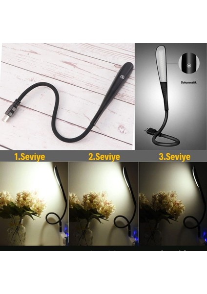 Buffer® USB Girişli 14 Ledli 3 Kademeli Dokunmatik Masa/kitap Okuma Lambası Ledi Siyah fırsatları
