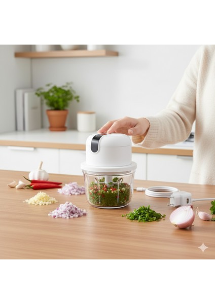 Şarjlı Mini Mutfak Rondo Doğrayıcı – USB Kablosuz Bebek Maması Kıyma Et Sarımsak Soğan Doğrama
