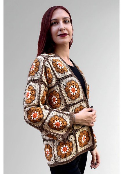 Turuncu Papatya El Ötgüsü Kadın Hırka