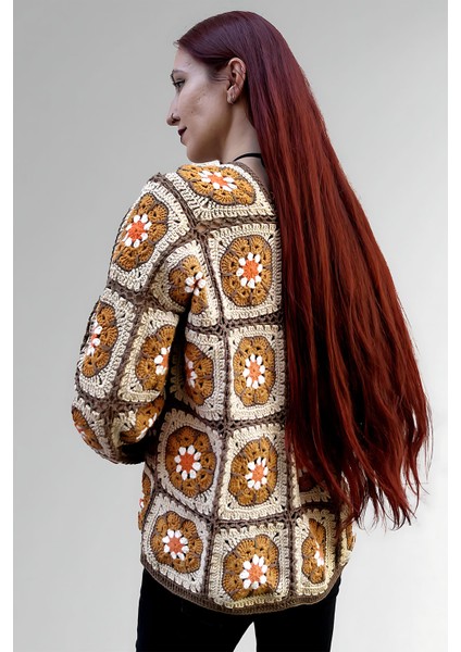 Turuncu Papatya El Ötgüsü Kadın Hırka modelleri