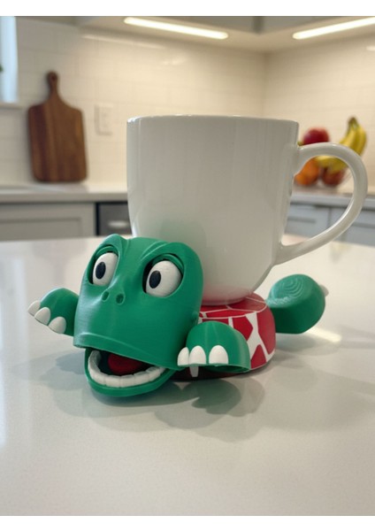 Fanatik Kaplumbağa Bardak Altlığı – Hareketli ve Eğlenceli Kupa Altlığı (Kırmızı - Beyaz Çizgili)