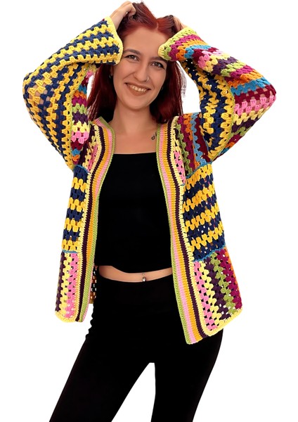 Colorfull El Örgüsü Kadın Hırka