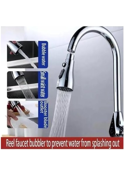 Krom 3 Fonksiyonlu Mutfak Lavabo Başlığı, 720 Derece Döner, Su Tasarruflu, Şık ve Dayanıklı Tek Musluk Ucu modelleri