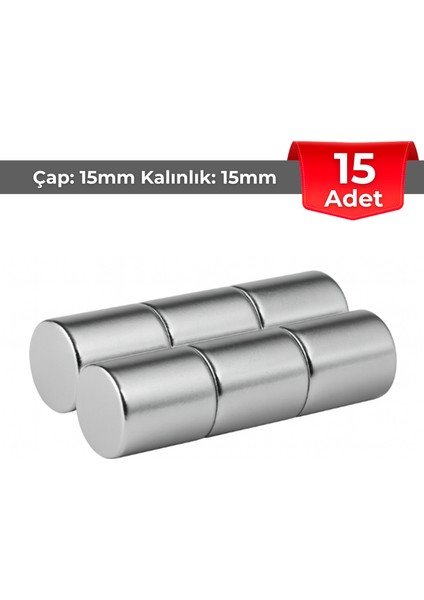 [1 Adet] Neodyum Mıknatıs Çap: 15MM Kalınlık: 15MM [D15X15] Ndfeb Güçlü Mıknatıs – Yuvarlak [N024]