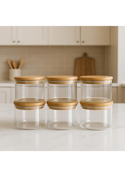6'lı Borosilikat Cam Kahvaltılık Seti - Sızdırmaz Silikonlu Bambu Kapak - 90 x 70 mm (X6) fiyatları