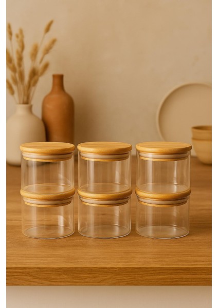 6'lı Borosilikat Cam Kahvaltılık Seti - Sızdırmaz Silikonlu Bambu Kapak - 90 x 70 mm (X6) indirimleri