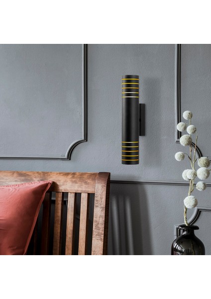 Cut Rustik Metal Borulu Tekli Duvar Aplik Pütürlü Siyah,endüstriyel Dekoratif Duvar Lambası CUT11825