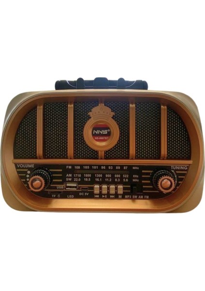 ® Orta Boy Retro, Nostaljik, Ahşap Tasarım Bluetooth Hoparlörlü, Şarjlı, Taşınabilir Oval Ön Yüzlü Fm/am Destekli Radyo NS6687