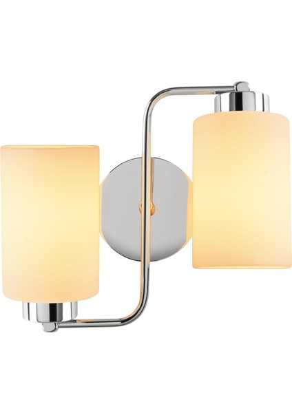 Balcova Modern Ikili Cam Aplik Krom, Dekoratif Duvar Lambası BALCOVA-N-346