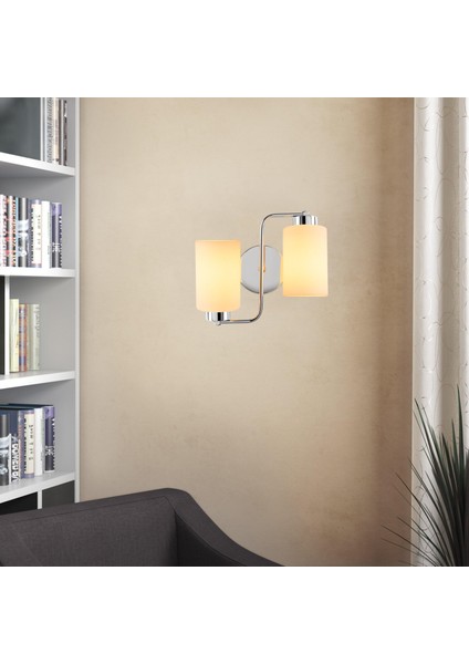 Balcova Modern Ikili Cam Aplik Krom, Dekoratif Duvar Lambası BALCOVA-N-346 fırsatları