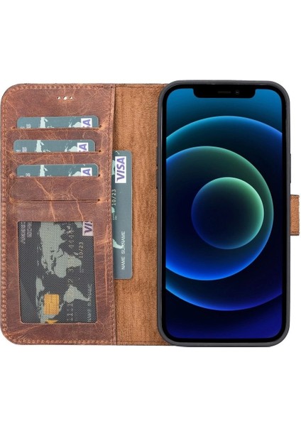 Apple iPhone 12 Pro Max Uyumlu Deri Cüzdanlı Kılıf Antik Kahve fiyatları