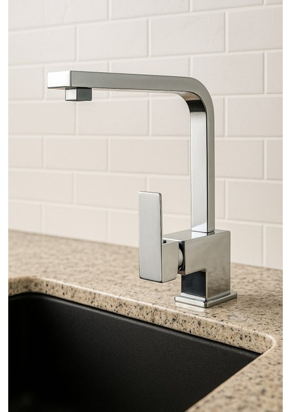 Krom Kare Aç Kapa Lavabo Bataryası %100 Pirinç 2 Yıl Garantili