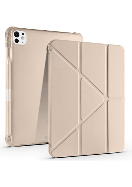 iPad Pro 11 2025 M5 Kılıf Zore Tri Folding Kalem Bölmeli Standlı Kılıf - Gold
