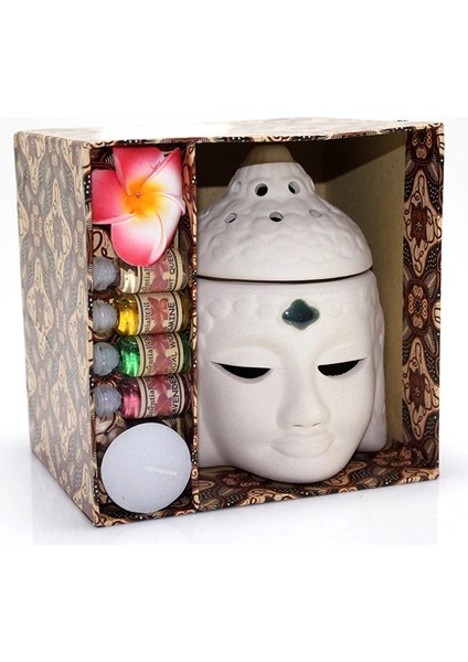 Seramik Buda Büstü Buhurdanlık Seti No:03