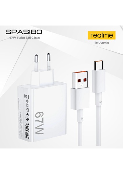 Realme Uyumlu 67W Turbo Şarj Adaptörü Seti | Type-C Hızlı Şarj & Akıllı Voltaj Koruma
