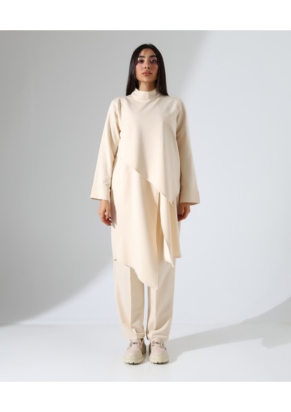 Kadın Asimetrik Boğazlı Iki Parça Büyük Beden Pamuk Takım