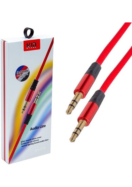 PM-3777 3.5 mm Erkek/erkek Kırmızı Stereo Aux Kablo