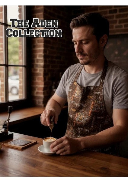 Kahve Desenli Barista Önlük modelleri