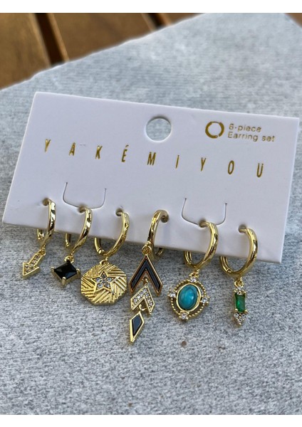 Ok ve Yıldız Desenli Altılı Küpe