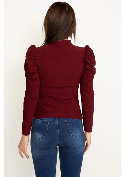 Prenses Kol Bluz Bordo W3125 fiyatları