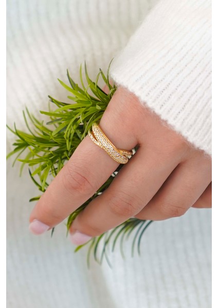 Altın Kaplama Işıltılı Taşlı Zincir Yüzük Seti – Kadın indirimleri