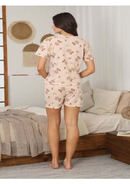 Tavşan Desenli Şortlu Penye Pijama Takımı – %80 Viskon %20 Pamuk fiyatları