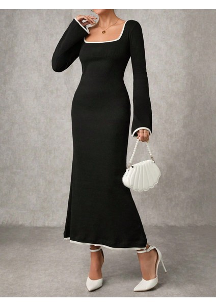 Biyeli Uzun Elbise Siyah modelleri