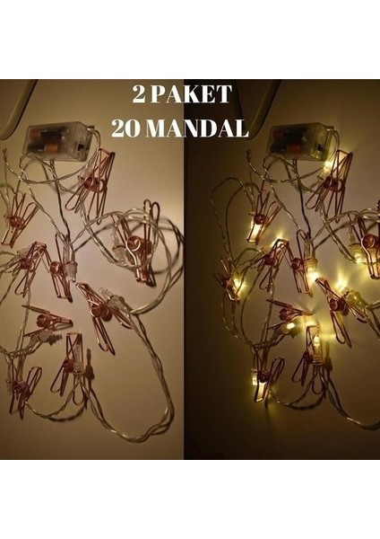 ® Bakır Renkli LED Işıklı Fotoğraf Asma Işık Süsleme Mandalları fırsatları