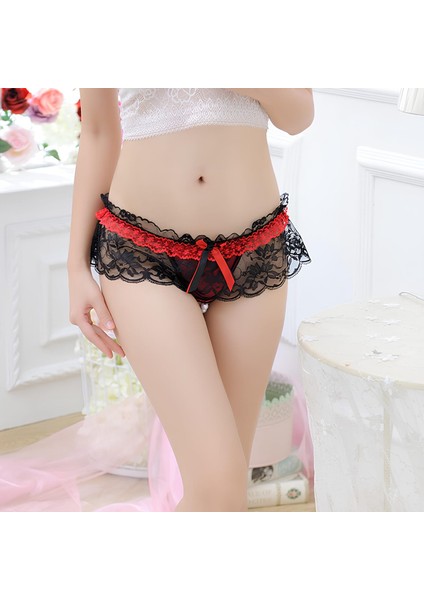 Kadın Kırmızı Fiyonklu Seksi Külot