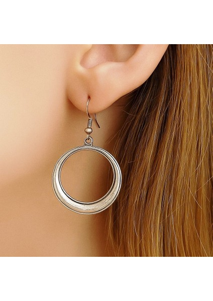 Halka Şekilli Kadın Küpe Çift Adet Gümüş Kaplama El Yapımı Küpe