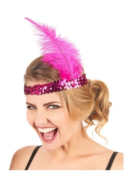 Fuşya Renk Çarliston Saç Bandı