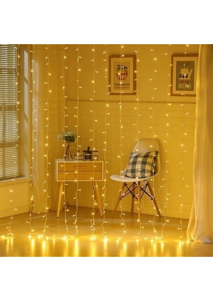 ® 8 Fonksiyonlu 200 LED 10 Saçak Şerit LED 2x2 Perde Ip LED (Gün Işığı)