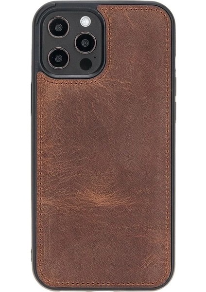 Apple iPhone 12 Pro Max Uyumlu Deri Arka Kapak G2 Kahve