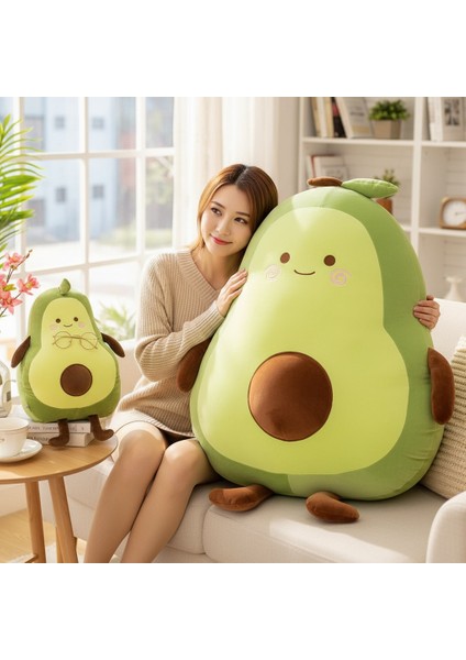 2\'li Dev Boy Sevimli Avokado Peluş Yastık ve Orta Boy Avokado