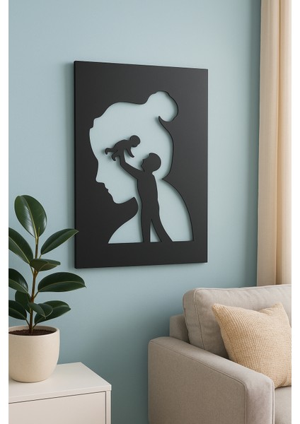 Anne Silueti Içinde Baba ve Çocuk Temalı Metal Tablo | Anlamlı Duvar Dekoru modelleri