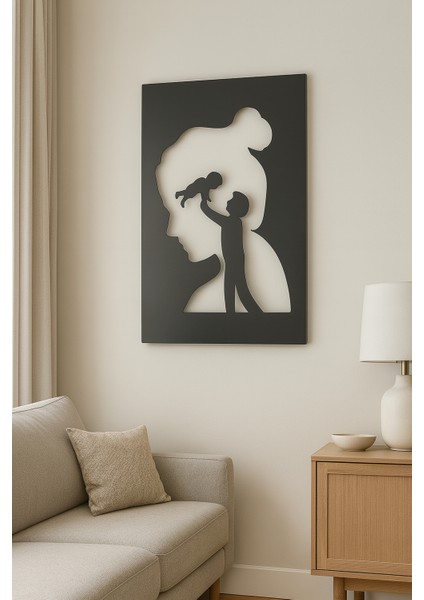 Anne Silueti Içinde Baba ve Çocuk Temalı Metal Tablo | Anlamlı Duvar Dekoru fırsatları