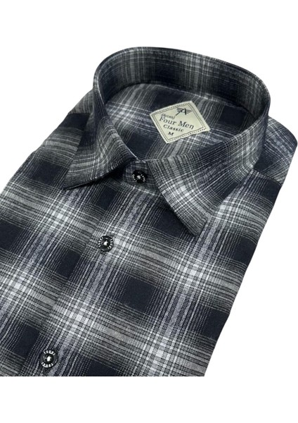 Klasik Geniş Kesim Ekoseli Flanel Çift Cepli Uzun Kollu Erkek Gömlek