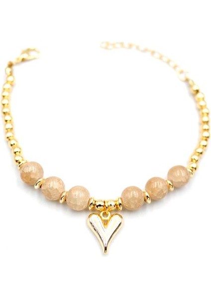 Boncuklu Kalp Bileklik - Krem fiyatları