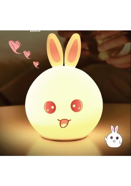 Sevimli Tavşan Silikon LED Gece Lambası – Dokunmatik, USB Şarjlı, Renk Değiştiren Yumuşak Işıklı Lamba