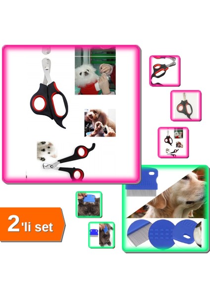 Evcil Hayvan Bakım Tarağı + Evcil Hayvan Tırnak Makası 2'li Set - Kedi Köpek Tavşan IJ56KL