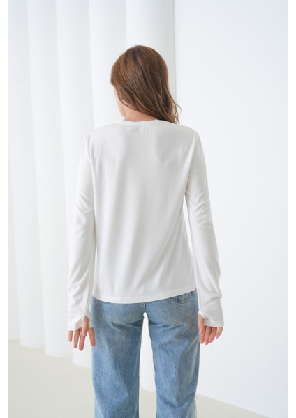 Kadın Bisiklet Yaka Uzun Kol Parmak Geçirmeli Spor Şık Bluz modelleri