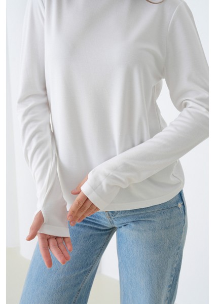 Kadın Bisiklet Yaka Uzun Kol Parmak Geçirmeli Spor Şık Bluz fırsatları