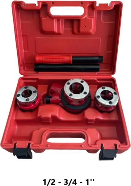 Boru Pafta Takımı 4 Lü Set Çantalı 1/2 - 3/4 - 1'' - Pafta Kolu