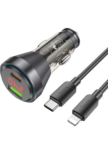 Hoco NZ12B Unimpeded PD48W USB + Type-C Araç Çakmaklı Hızlı Şarj Aleti + Type- - A862H570-M64