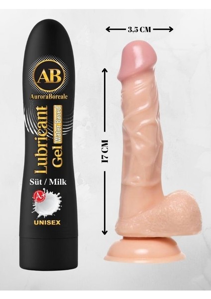 Auroraboreale Ab Set A+Süt Aromalı Yenilebilir Kayganlaştırıcı Jel 125 Ml+Realistik Dildo Damar Detaylı Gerçekçi YAPIDASETQWX1XD2TÇ